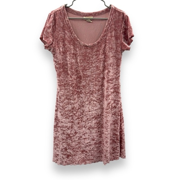 Vintage Gold Label Victoria's Secret Pink Velvet Short Sleeve Mini Dress Sz M - Picture 1 of 8